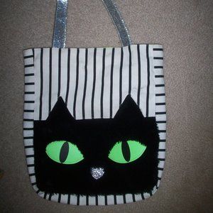 Reusable Shopping Book Bag Tote Eco Furry Black Cat 12x10" Sparkle Handles Lined